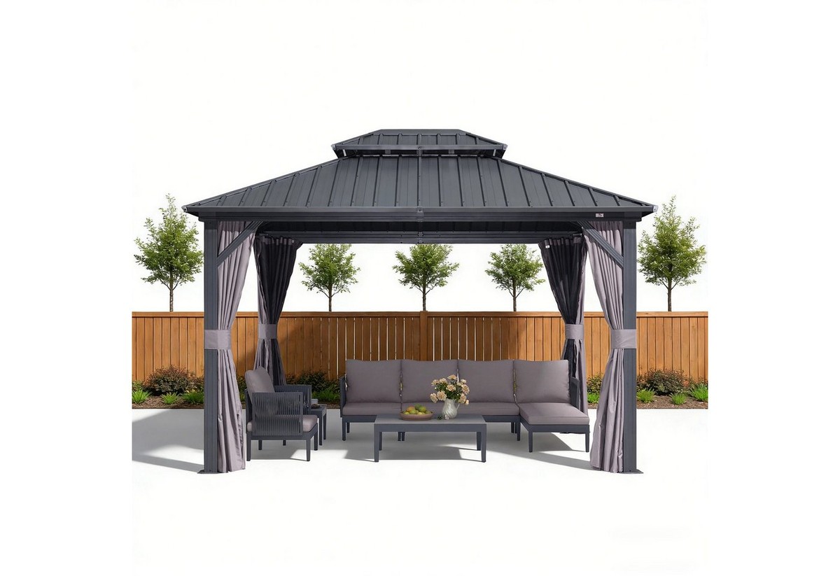 PURPLE LEAF Pavillon Günstiger Gartenpavillon, (1 Pavillon, mit Vorhängen und Moskitonetz), Wasserdicht, UV-beständig, Privatsphärenschutz