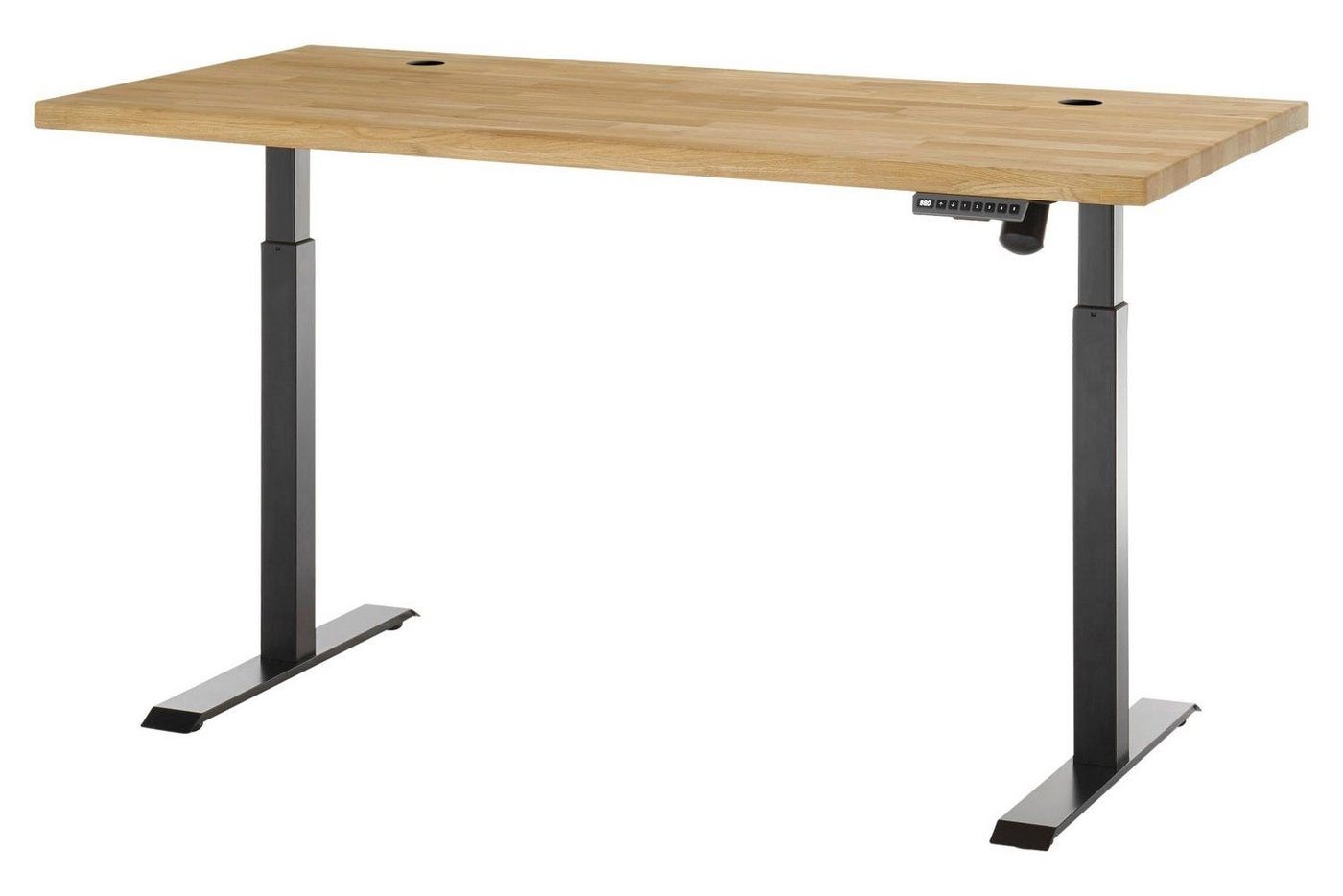 Schreibtisch TOULOUSE, Braun, Eichenholz, Schwarz, Metallgestell, B 160 cm x H 72 cm, elektrisch höhenverstellbar