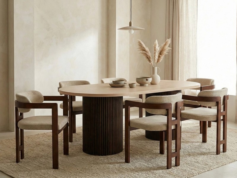 alesvelt Esstisch Trivento oval massive Tischplatte im Travertin Design Säulenstil (1-Tisch), Tischbeine im Säulenstil, 200x100x75cm