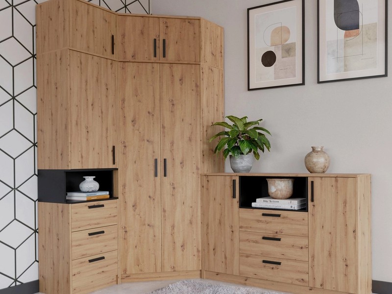 Marmex Möbel Mehrzweckschrank-Set Grant Set 36 A Schlafzimmer Jugendzimmer, (5-St., Regal, Eckschrank, Kommode, zwei Schrankaufsätze), Soft-Close-Scharniere, Vollauszug der Schubladen