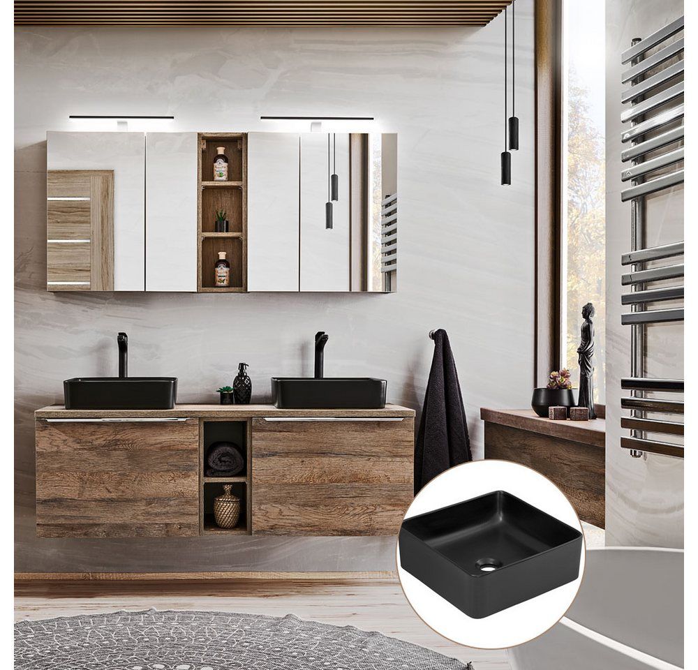 Lomadox Badmöbel-Set PUEBLA-56, (Spar-Set, 2-St), Eiche Doppelwaschtisch Waschbecken LED-Spiegelschränke 140,4/200/46 cm
