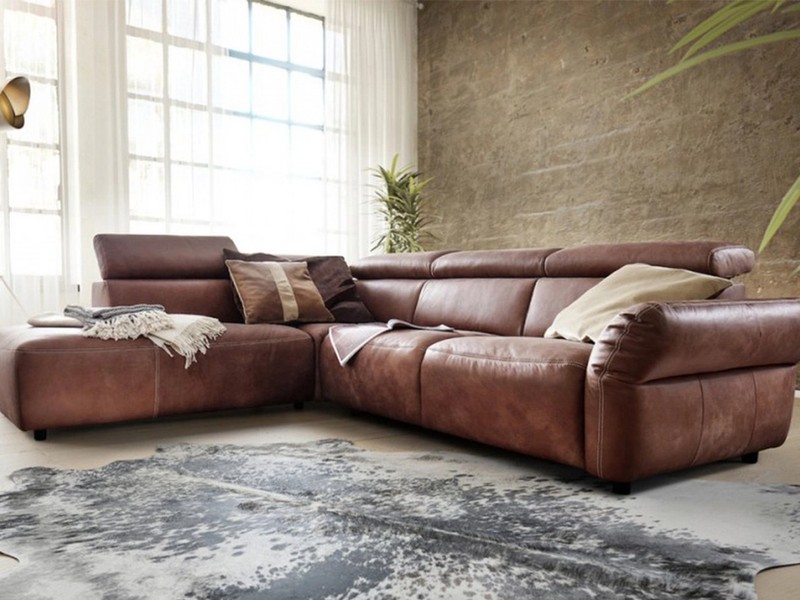 KAWOLA Ecksofa RISO, Couch L-Form rechts oder links Leder Sitztiefenverstellung, 263x240 cm