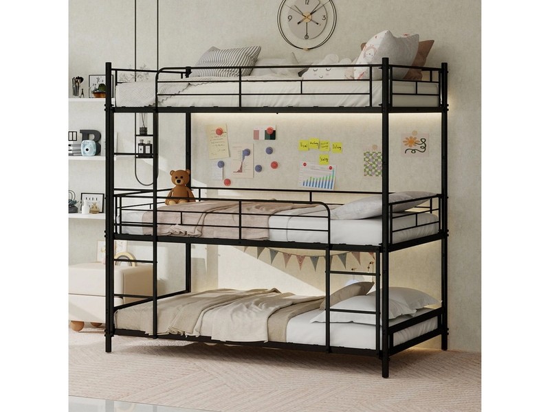 ANYSUN Etagenbett Schweres Dreifach-Rahmenbett,Kinderbett Metallbett (Dreierbett 90x200cm mit eingebauter Leiter und durchgehendem Geländer), bodensicher für Kinder/Jugendliche/Erwachsene, Schlafzimmer/Schlafsaal