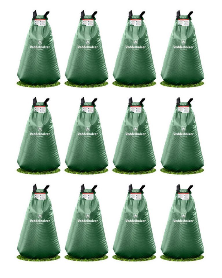 Veddelholzer Bewässerungssystem 12 x 75l Baumbewässerungssack Reißverschluss Diebstahlschutz, (Miteinander Kombinierbar durch Reißverschluss, 12 mal 75 Liter), Robust und wetterbeständig für Bäume, Jungbäume und Sträucher.