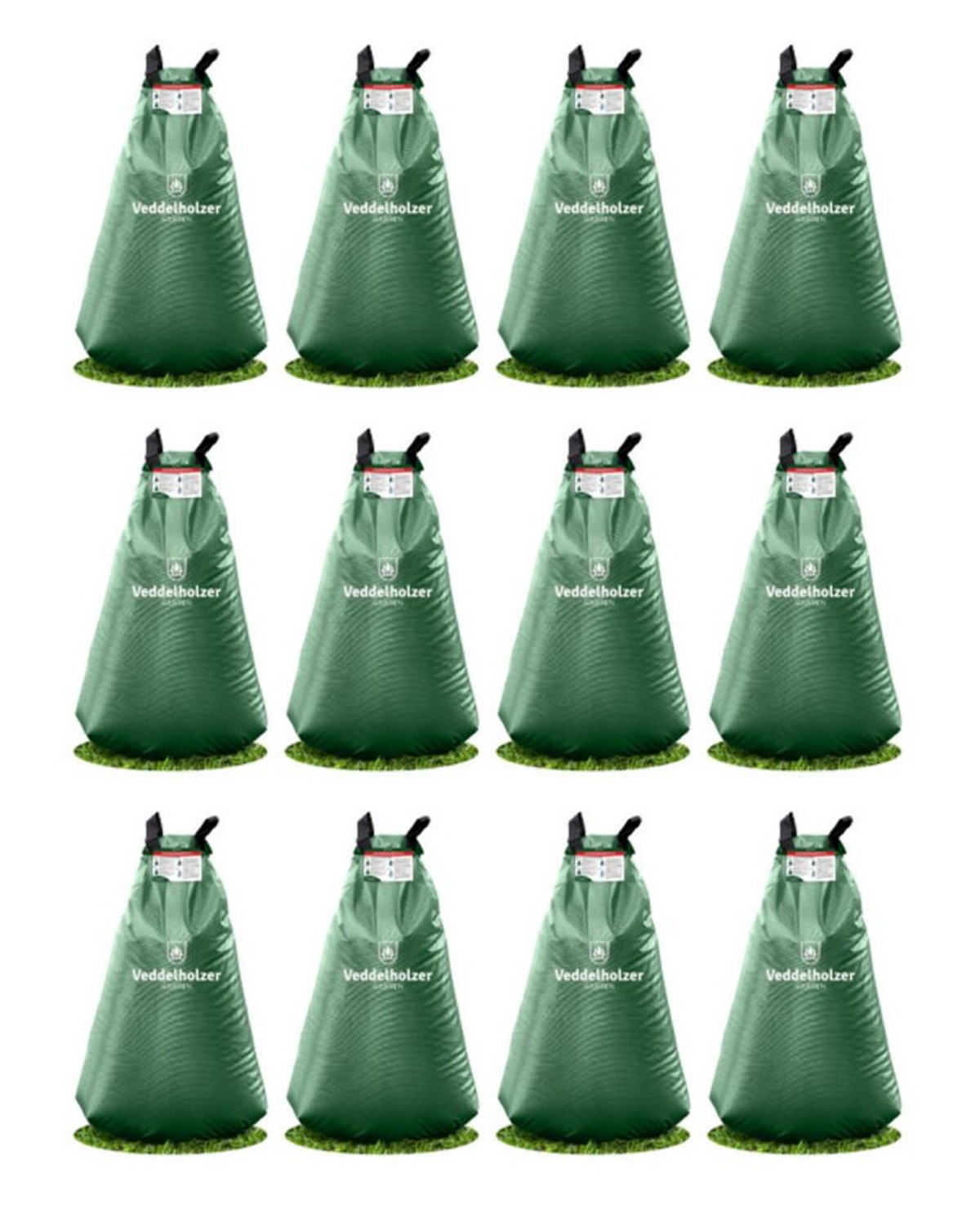 Veddelholzer Bewässerungssystem 12 x 75l Baumbewässerungssack Reißverschluss Diebstahlschutz, (Miteinander Kombinierbar durch Reißverschluss, 12 mal 75 Liter), Robust und wetterbeständig für Bäume, Jungbäume und Sträucher.