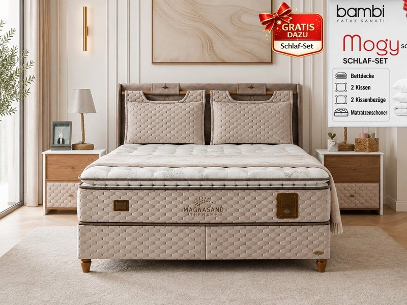 BAMBI YATAK Boxspringbett mit Bettkasten, Bambi Magnasand, Bett mit Matratze & Stauraum H3 (Schlafzimmerbett, Matratze mit Topper, 90x200 cm Boxbett, Polsterbett), Taschenfederkern, Matratzenhöhe: 33 cm, Optionale Nachttisch