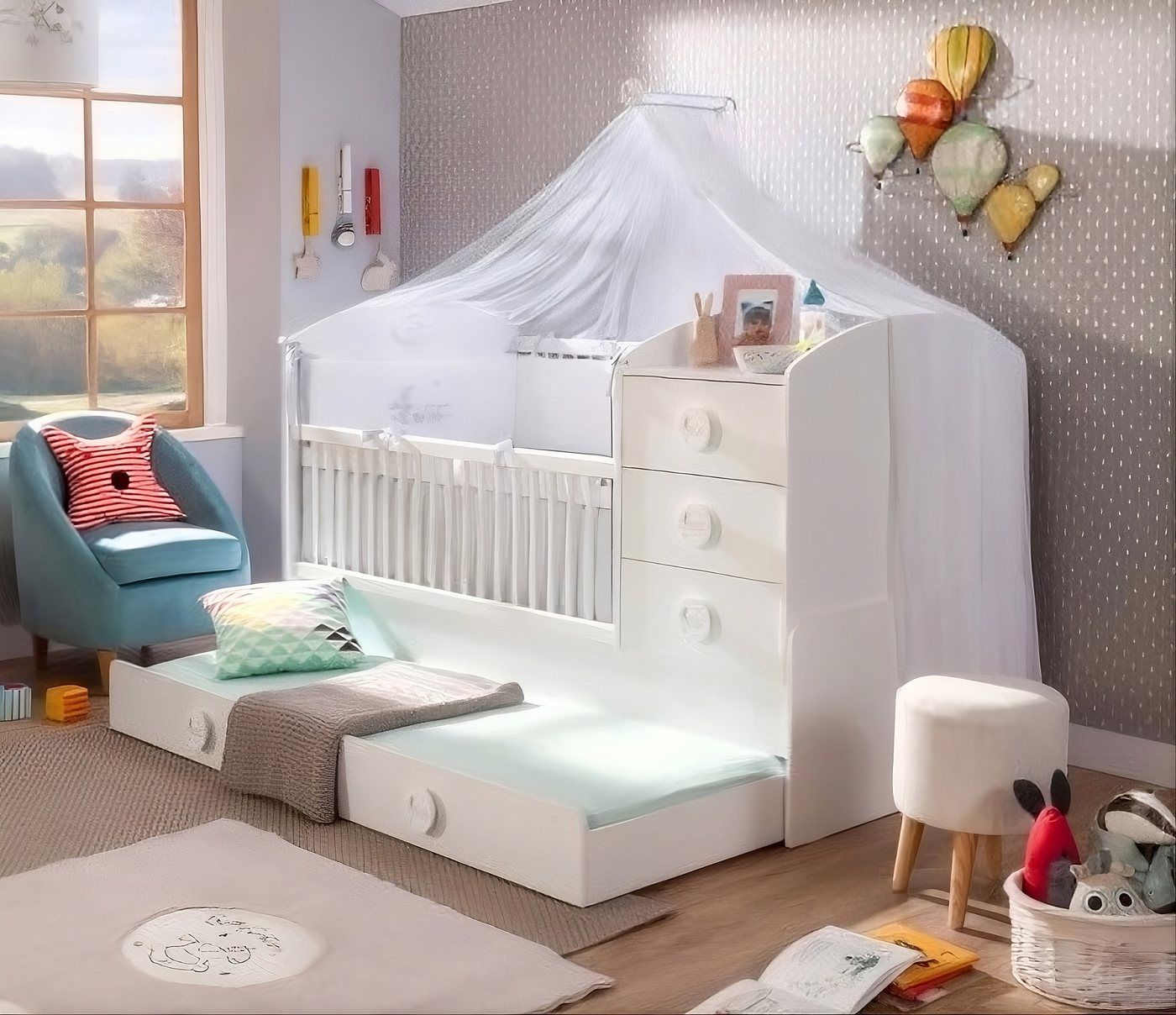 Möbel-Zeit Babybett BABY COTTON mitwachsendes Babybett, 80x180 cm Babybett das mitwächst