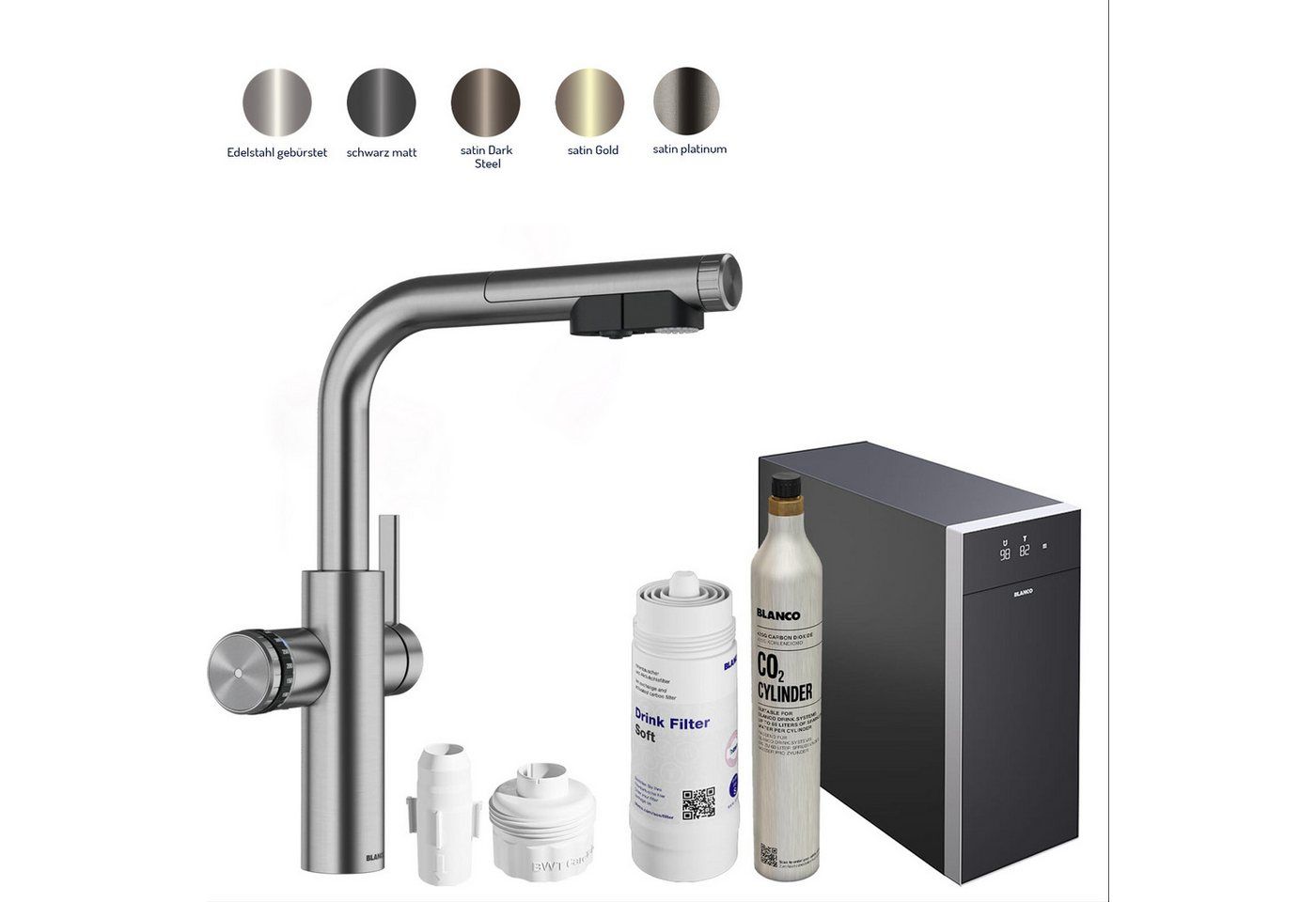 Blanco Küchenarmatur Trinkwasserarmatur Choice Icona L + Kühl- & CO₂-Einheit Choice.All