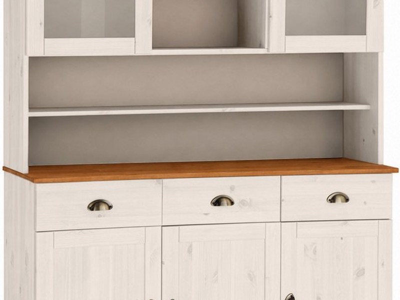 Home affaire Küchenbuffet Oslo 125 cm breit, aus massiver Kiefer, mit 2 Glastüren, Metallgriffe