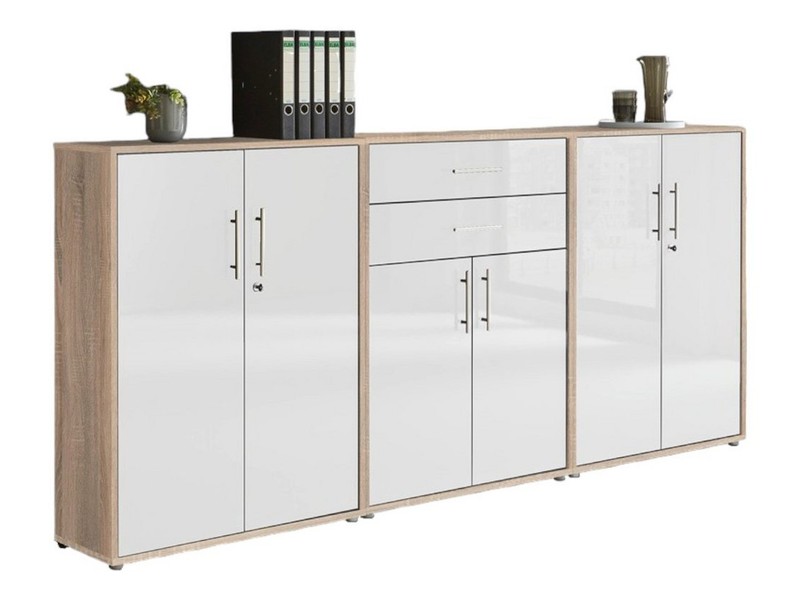 BMG Möbel Aktenschrank Office Edition (Set 15, Büroschrank abschließbar mit Metallgriffen, 2x abschließbarer Aktenschrank, 1x Schubkastenschrank) BxHxT:253,2 x 113,6 x 33 cm, Made in Germany