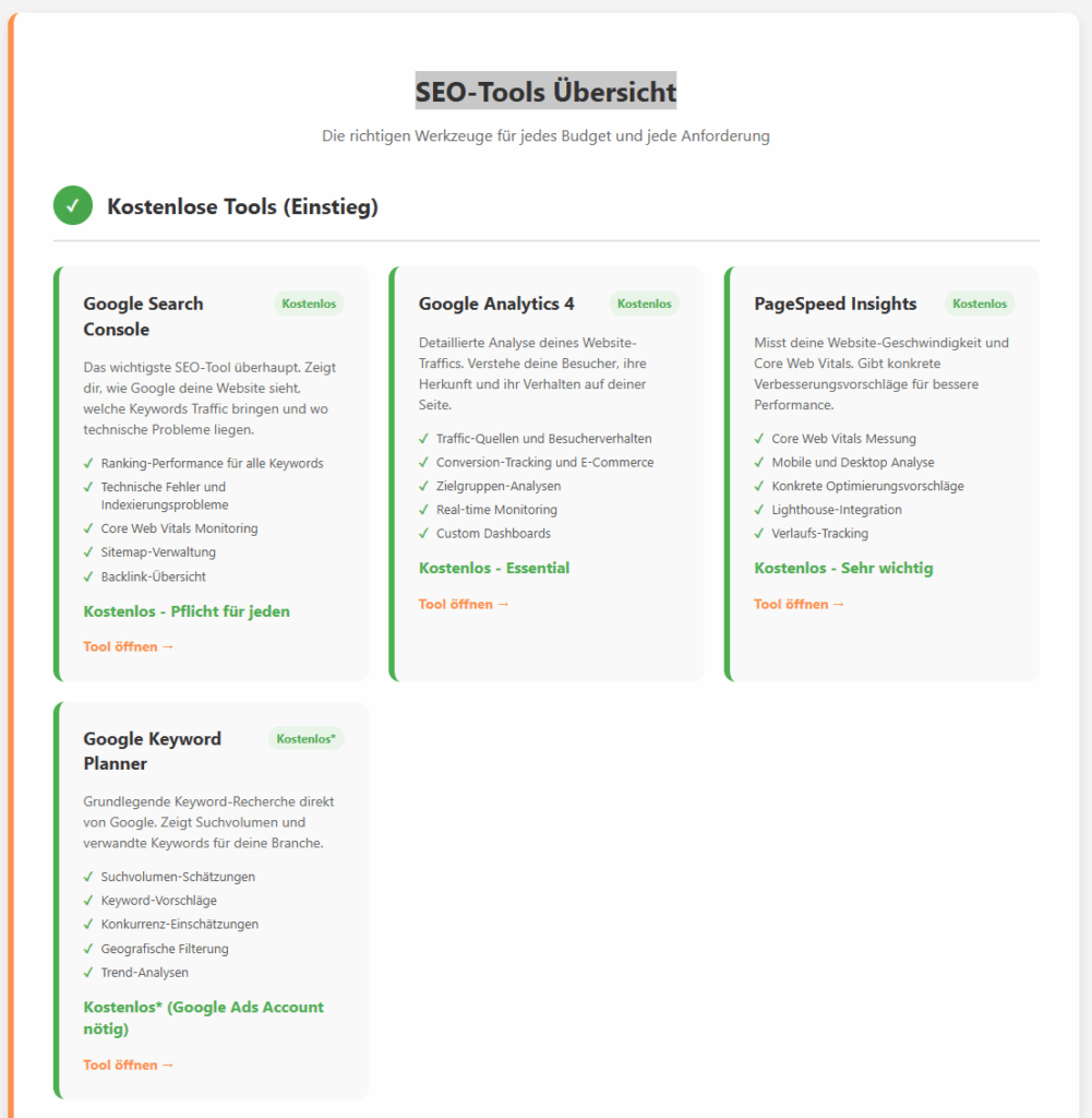 SEO-Tools Übersicht