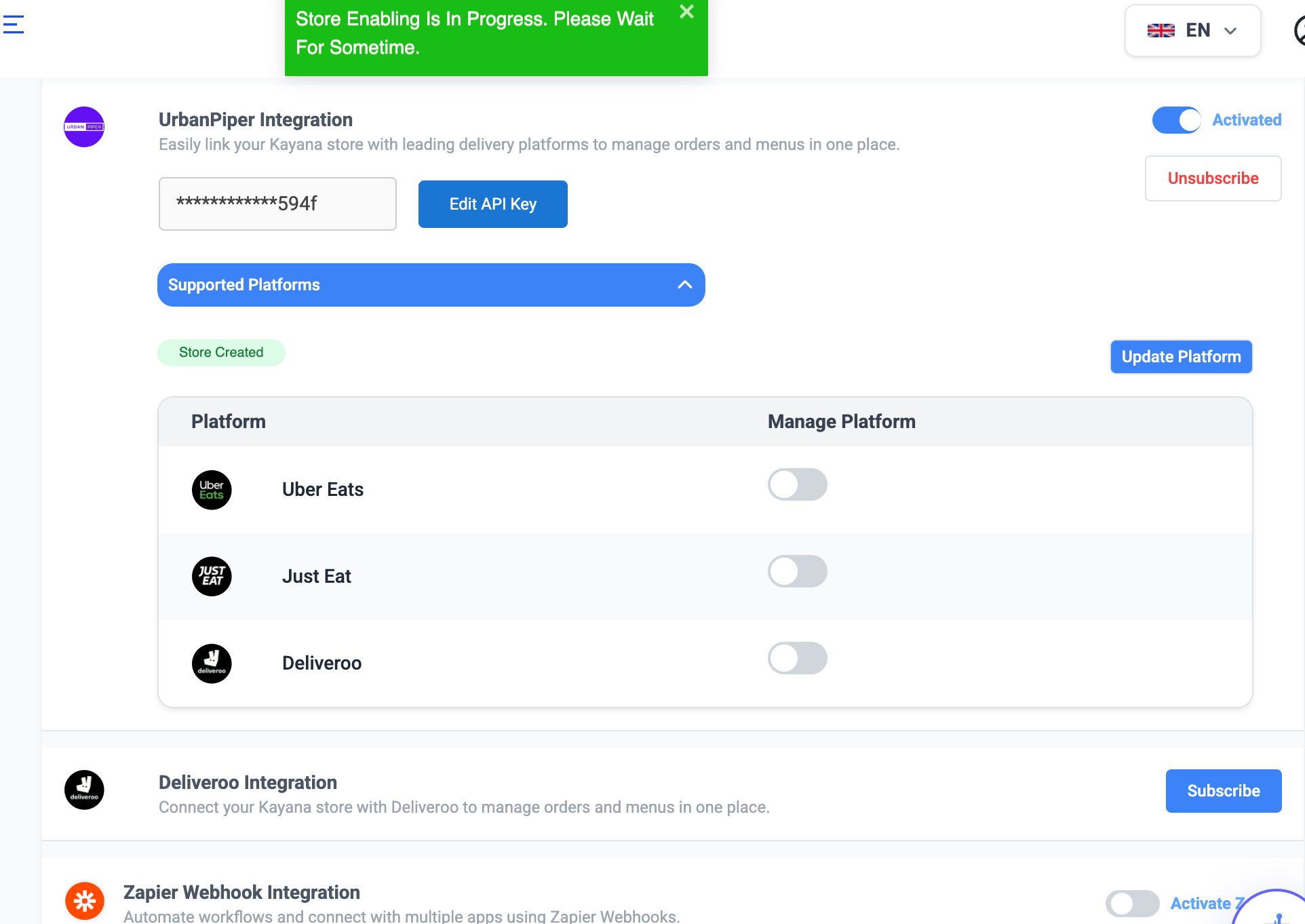 Een weergave van het scherm Ondersteunde platforms op de integratiepagina op Partner Admin.