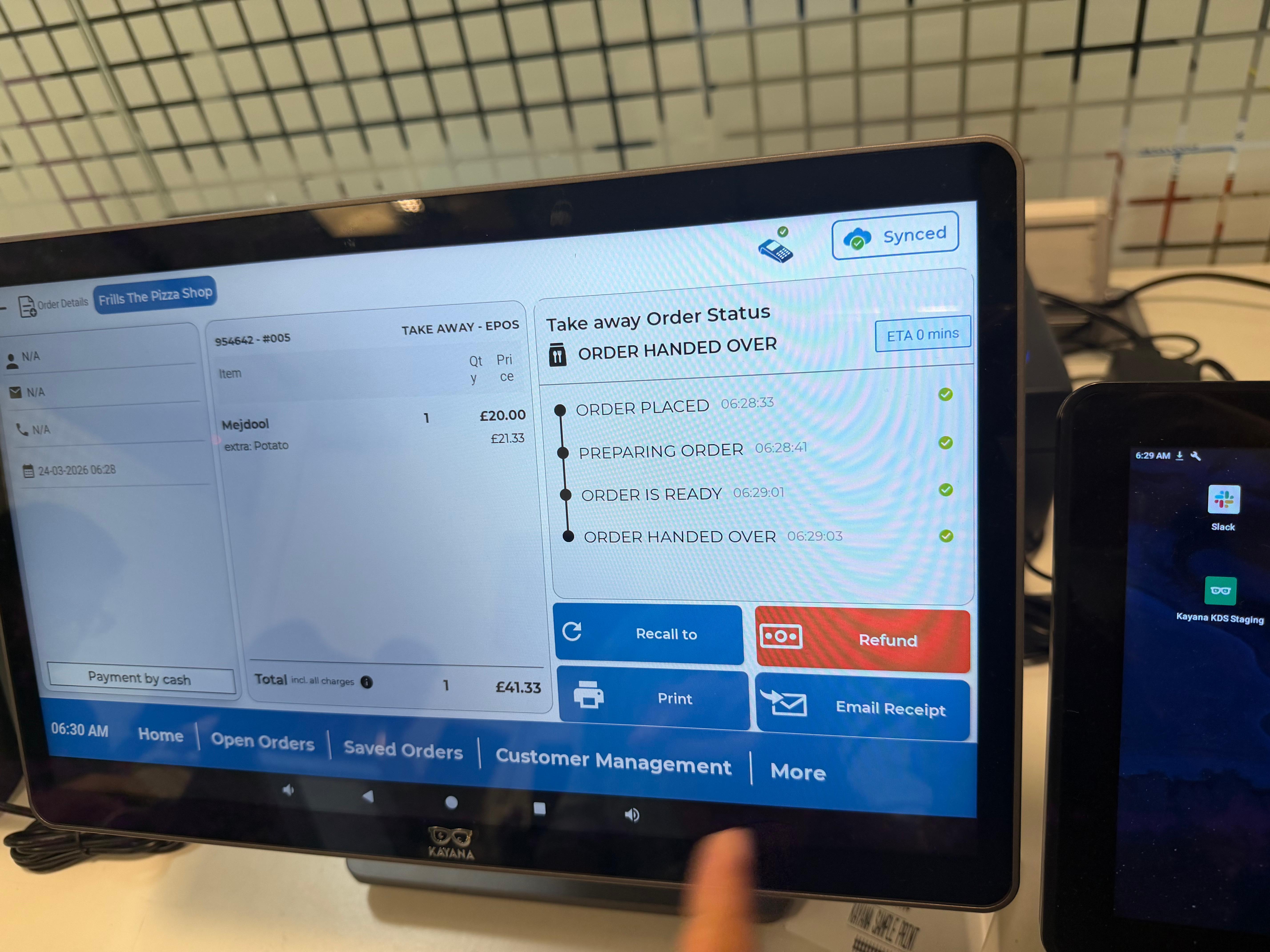Una vista de la pantalla de detalles del pedido en EPOS.