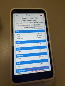 Het uiteindelijke "Z-rapport" met een gedetailleerde uitsplitsing van verkopen per betalingsbron (EPOS, KIOSK, TERMINAL, enz.).