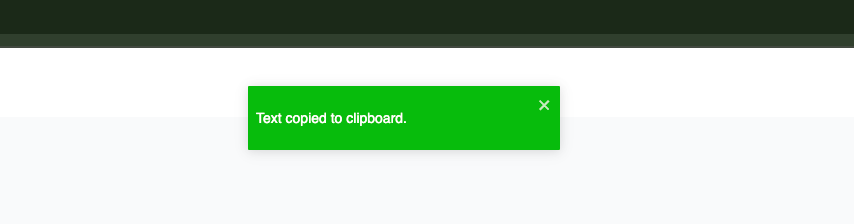 Een weergave van de meldingsnotificatie die verschijnt wanneer je op de "Copy"-knop klikt om de aangepaste URL te kopiëren.