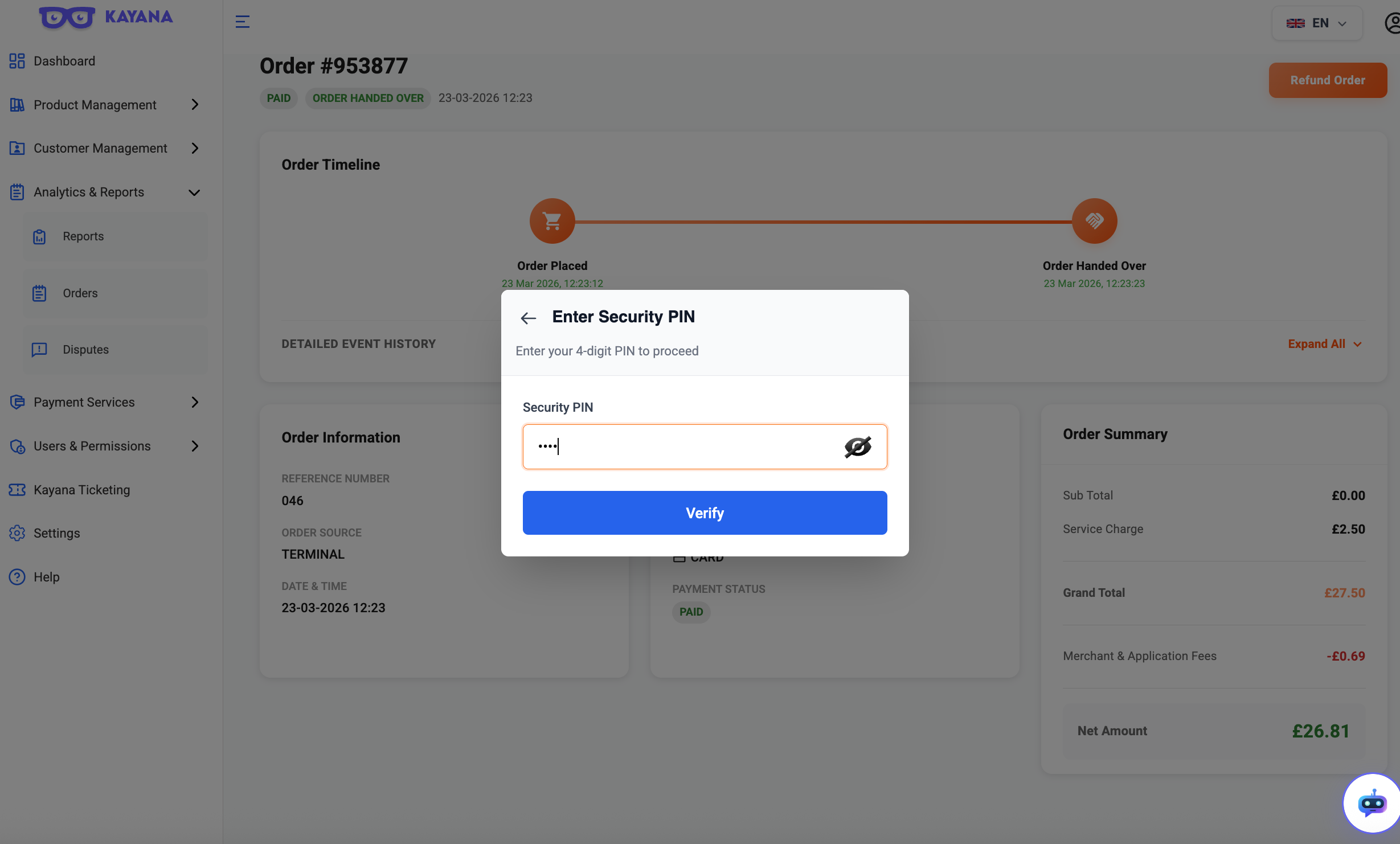 Een weergave van de pop-up "Beveiligings-PIN-verificatie".