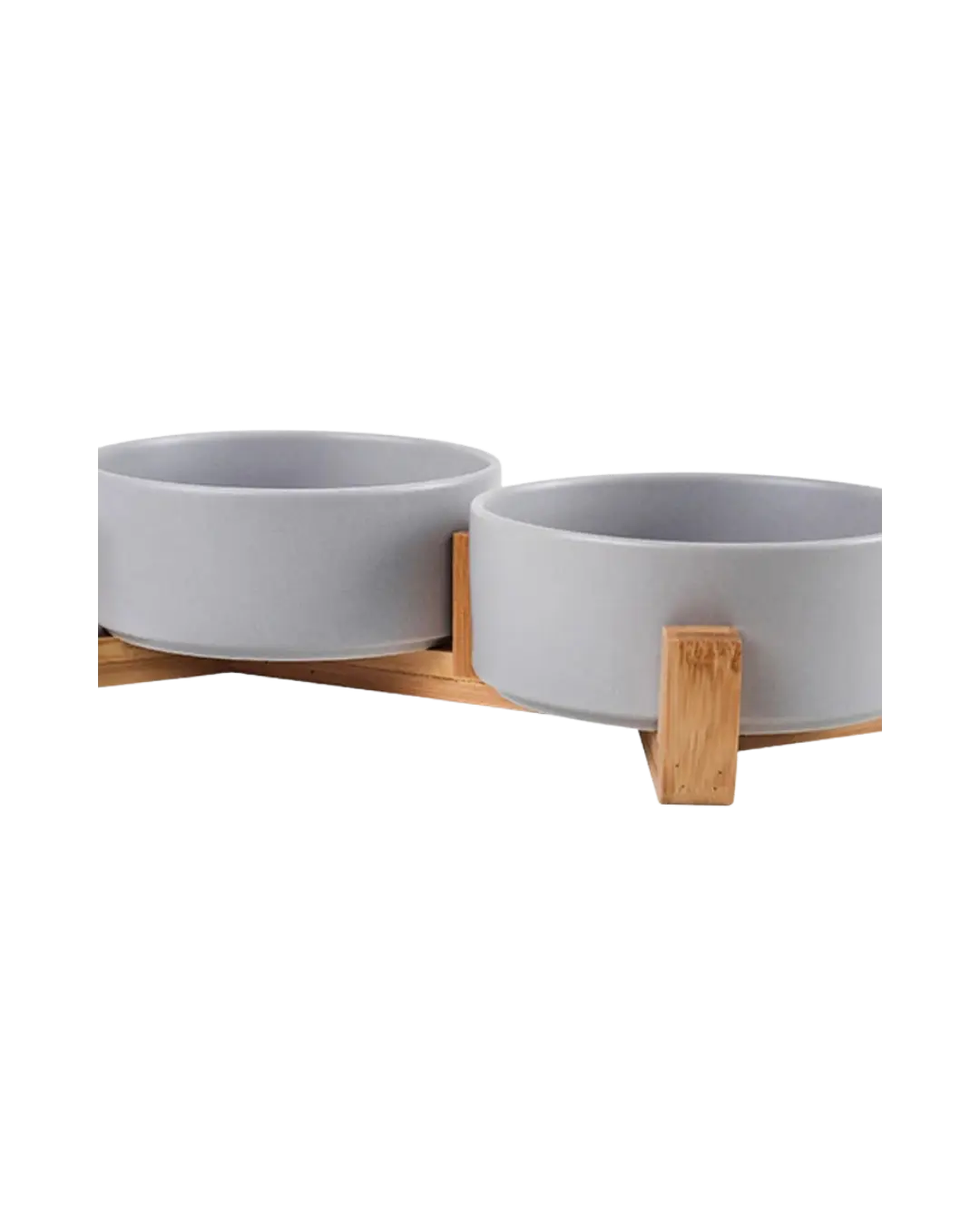 Double Ceramic Bowl with Wooden Stand