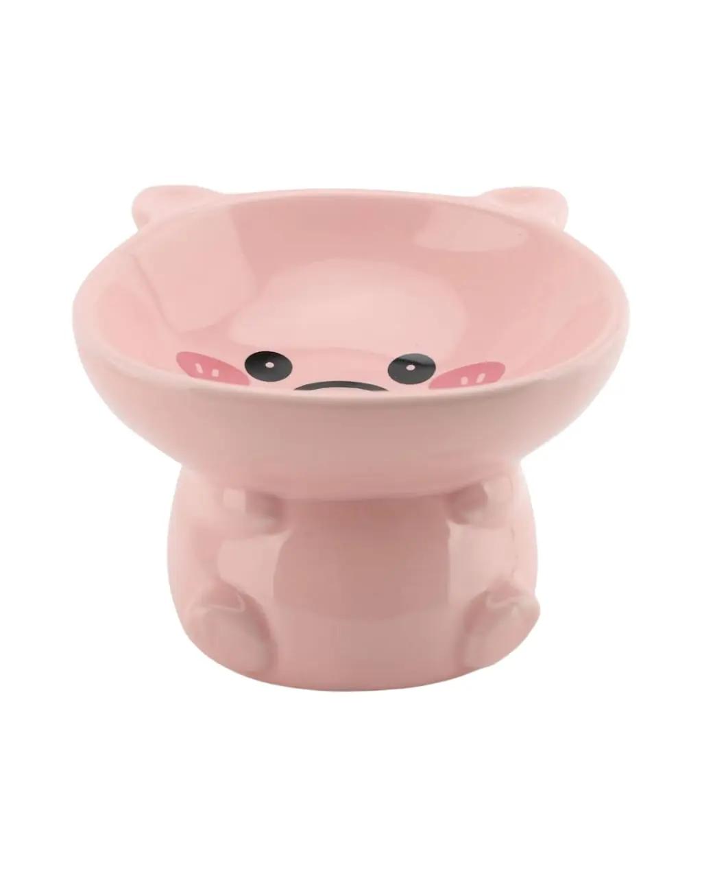 Piggy Shaped Elevated Ceramic Cat Bowl