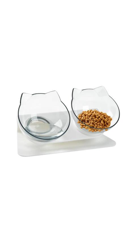 Transparent Cat Eating Double Bowl
