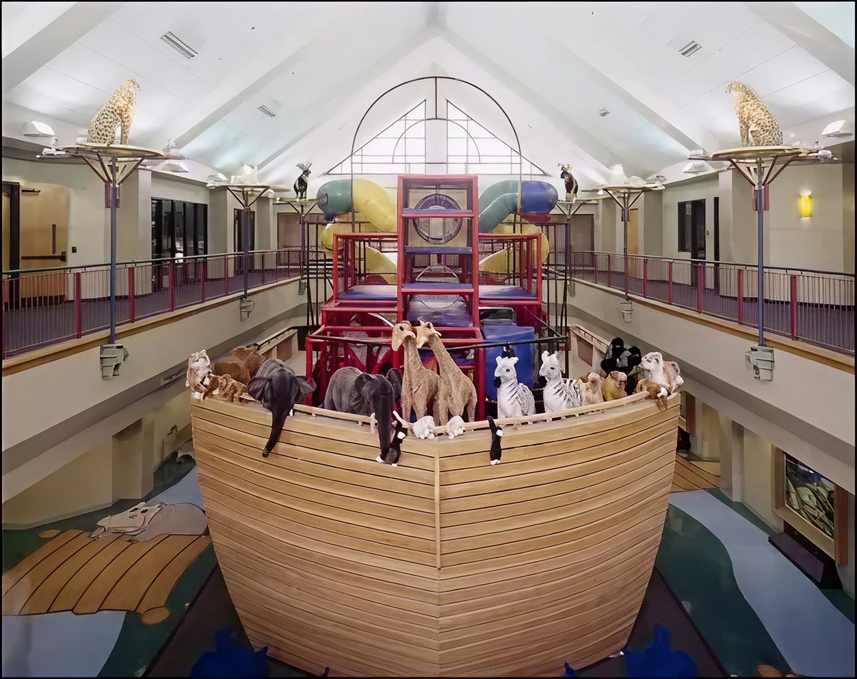 Children’s ministry space built around a large wooden ark