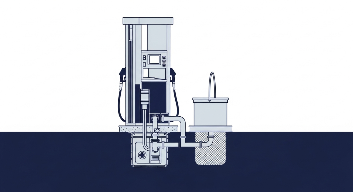 Sumps y spill buckets en estaciones de combustible: inspección, drenaje y prevención de derrames
