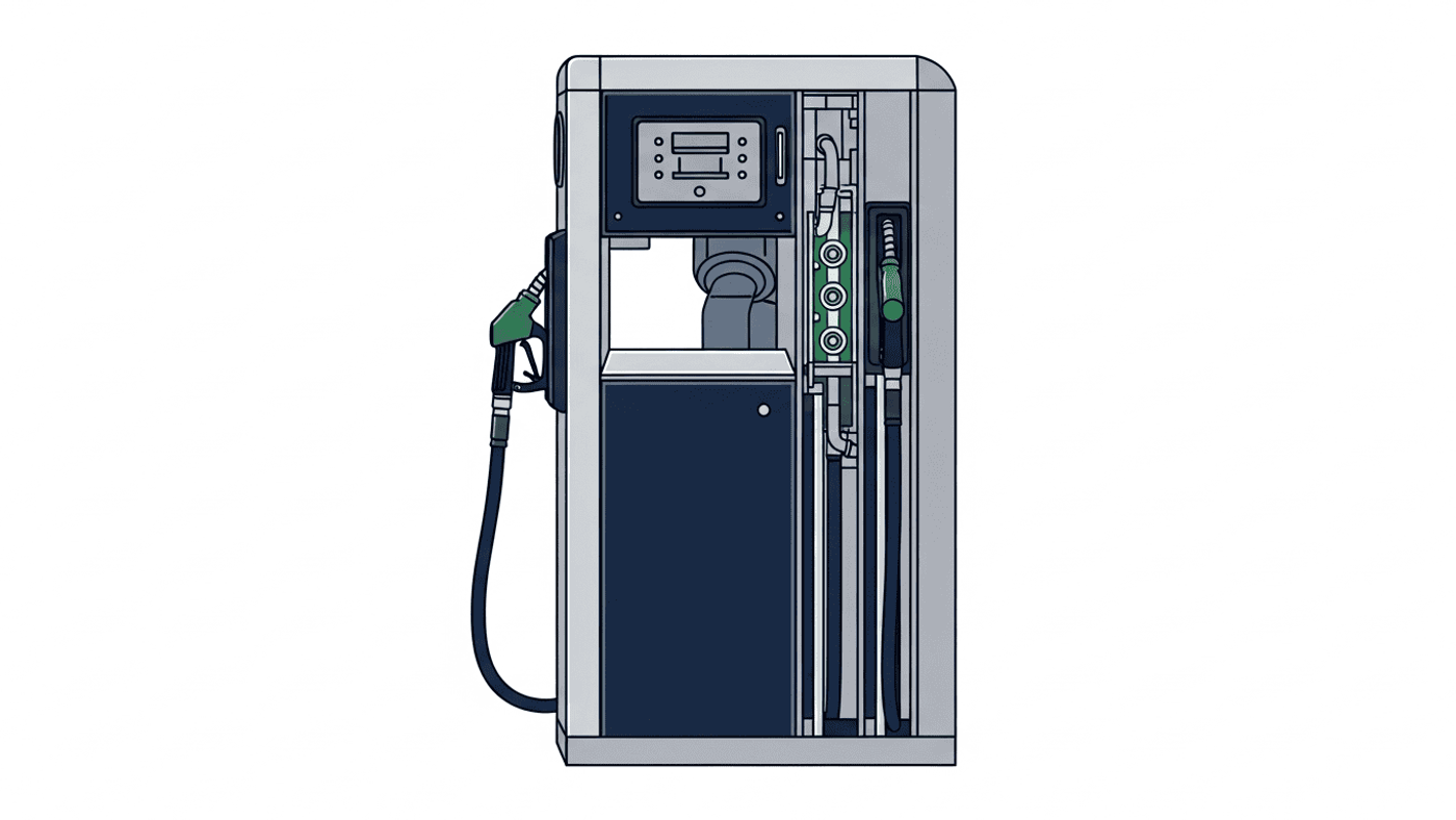 Technical illustration of an open Wayne dispenser with its internal components visible.