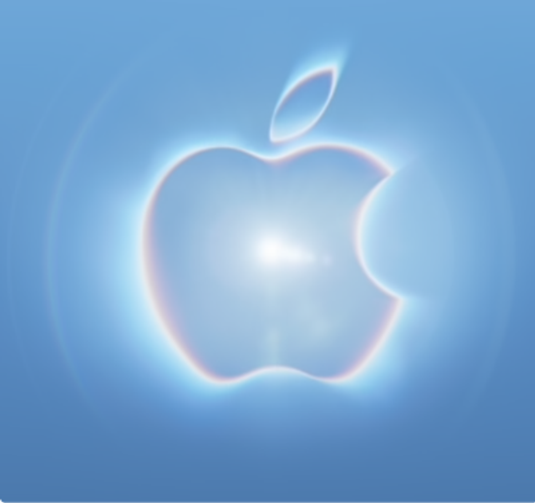 The image features a stylized Apple logo illuminated against a soft blue background, creating a sense of mystique and anticipation. The glowing effect highlights the brand's iconic design, evoking themes of innovation and excitement.