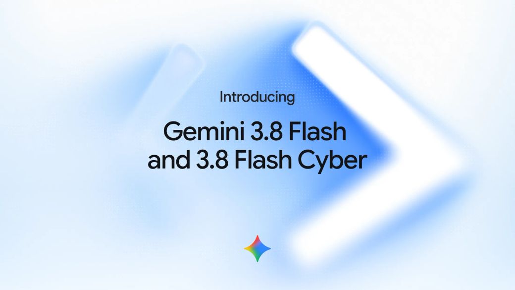 The image features a promotional graphic highlighting the introduction of Gemini 3.8 Flash and 3.8 Flash Cyber. The design incorporates smooth gradients and abstract shapes in blue tones, suggesting a modern and innovative technology context.