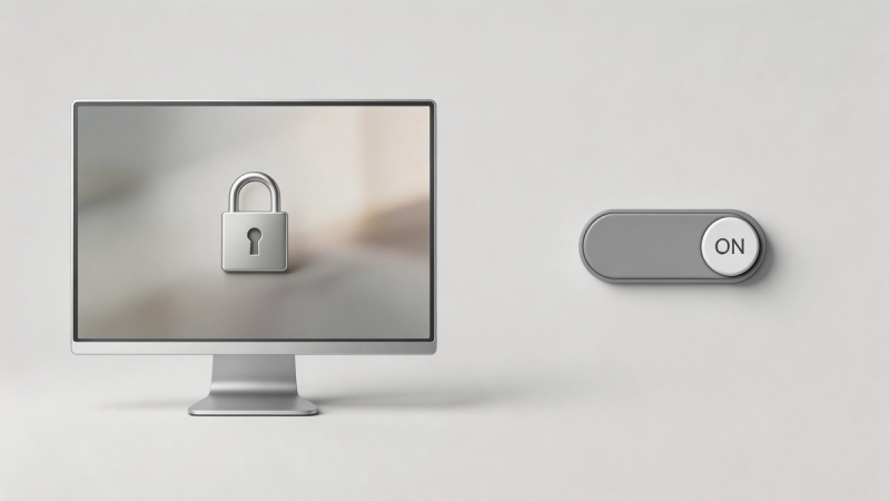 The image features a computer monitor displaying a padlock icon, symbolizing security and safety in digital environments. Next to the monitor is a switch labeled 'ON', representing activation of safety controls. This visual directly relates to themes of enhancing safety and consent controls in financial technology, aligning with the article's focus on OpenAI and Sora.