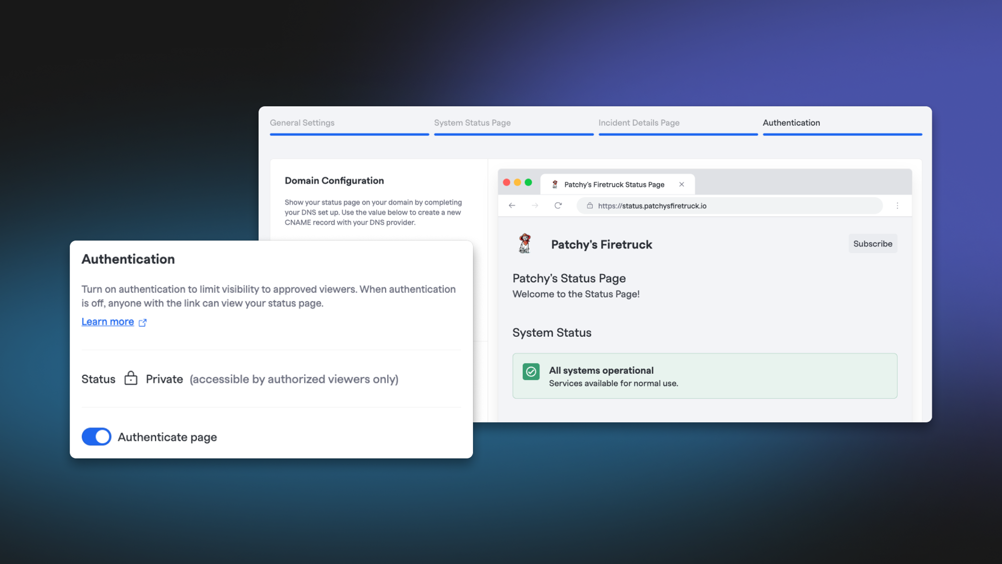 Self Service Authenticated Status Pages