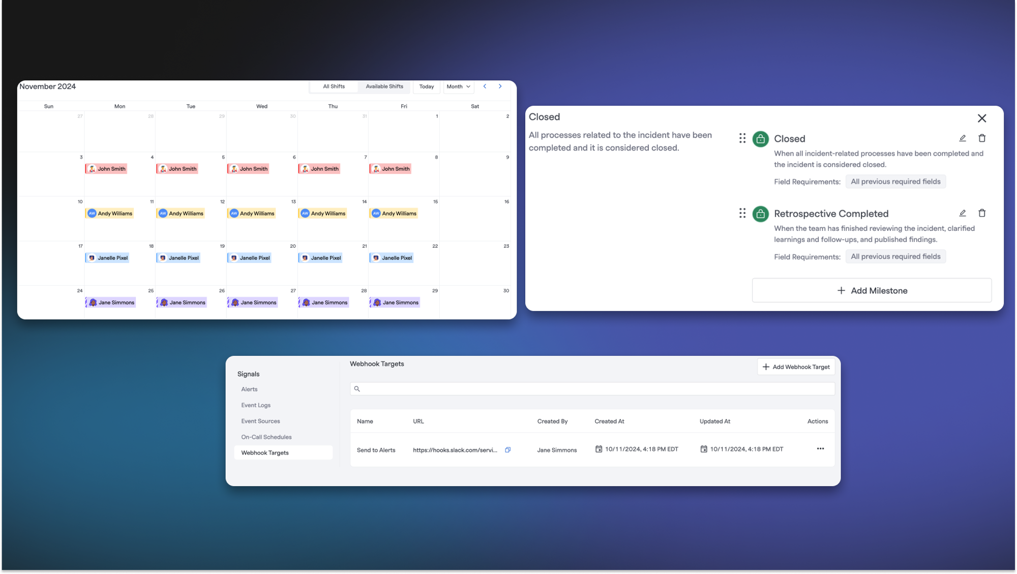 On-Call Scheduling Updates, Webhook-based Notifications for Signals, Customizable "Closed" Lifecycle Phase