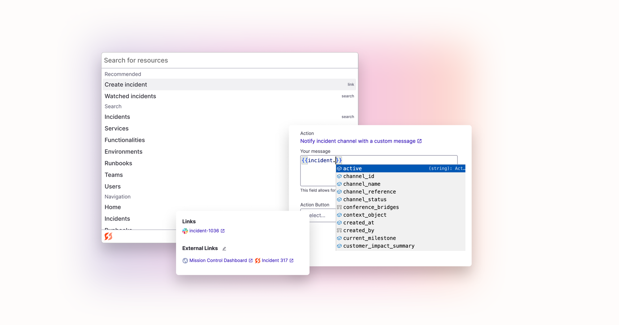 Command Bar, Auto-complete for Liquid variables, and Adding External Links to Incidents