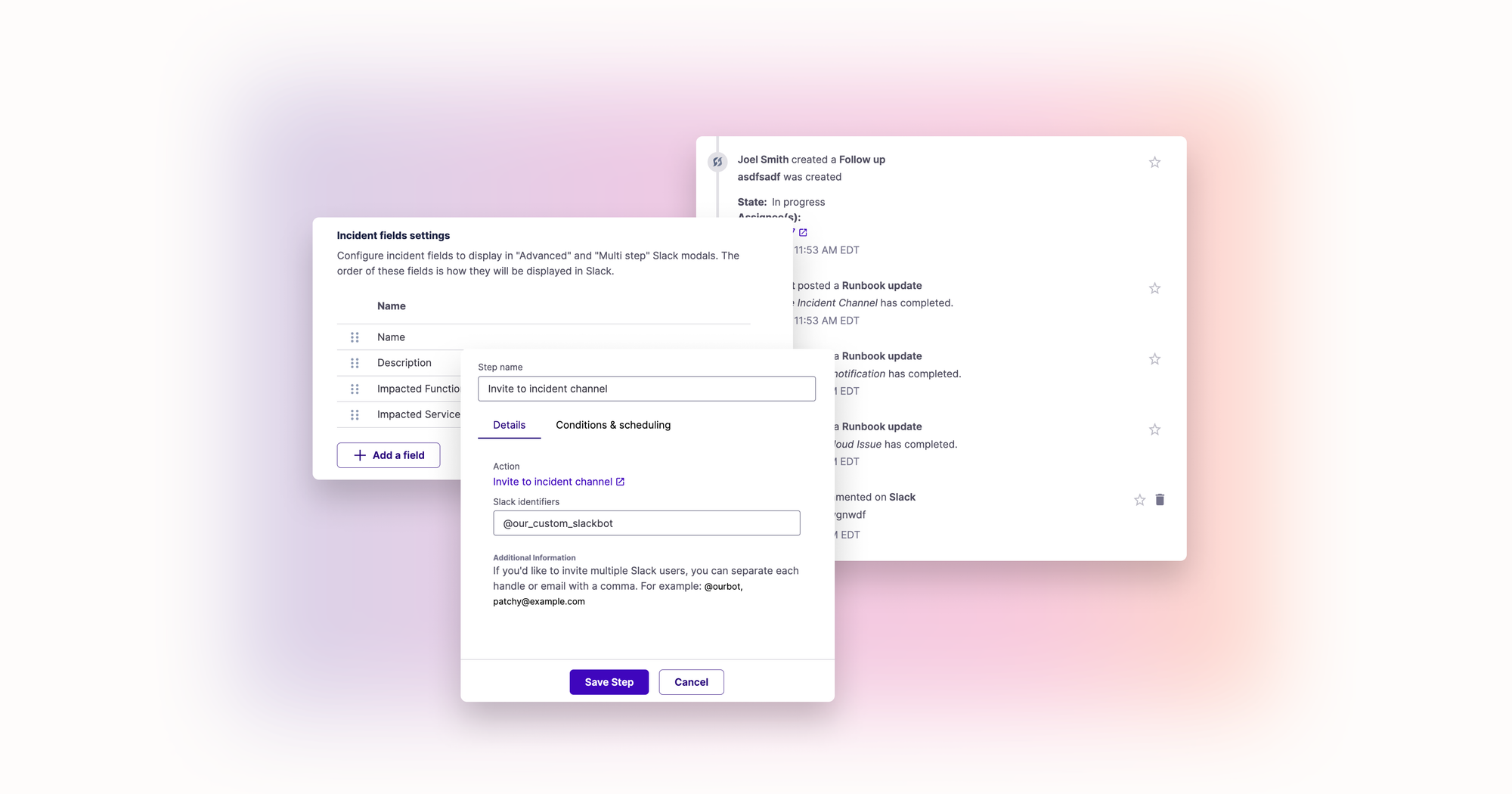 New Runbook Step to Invite Users to Channels, Beta for Removing Timeline Items, Advanced Field Management for Multistep Modal in Slack