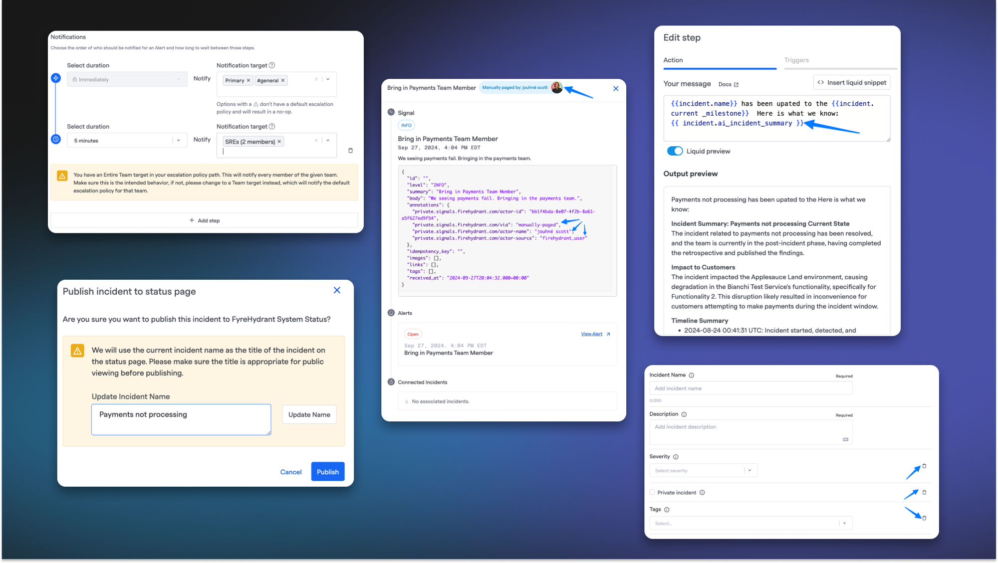 Page entire team via Escalation Policy, AI Summaries for Liquid Snippets, and Other Improvements