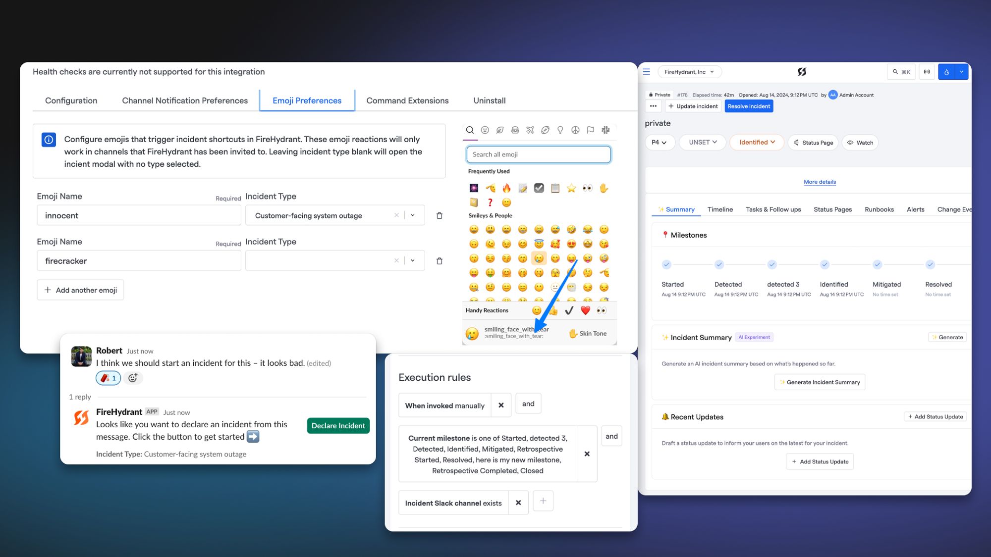 Create incidents from Slack emoji reactions, and UI Improvements