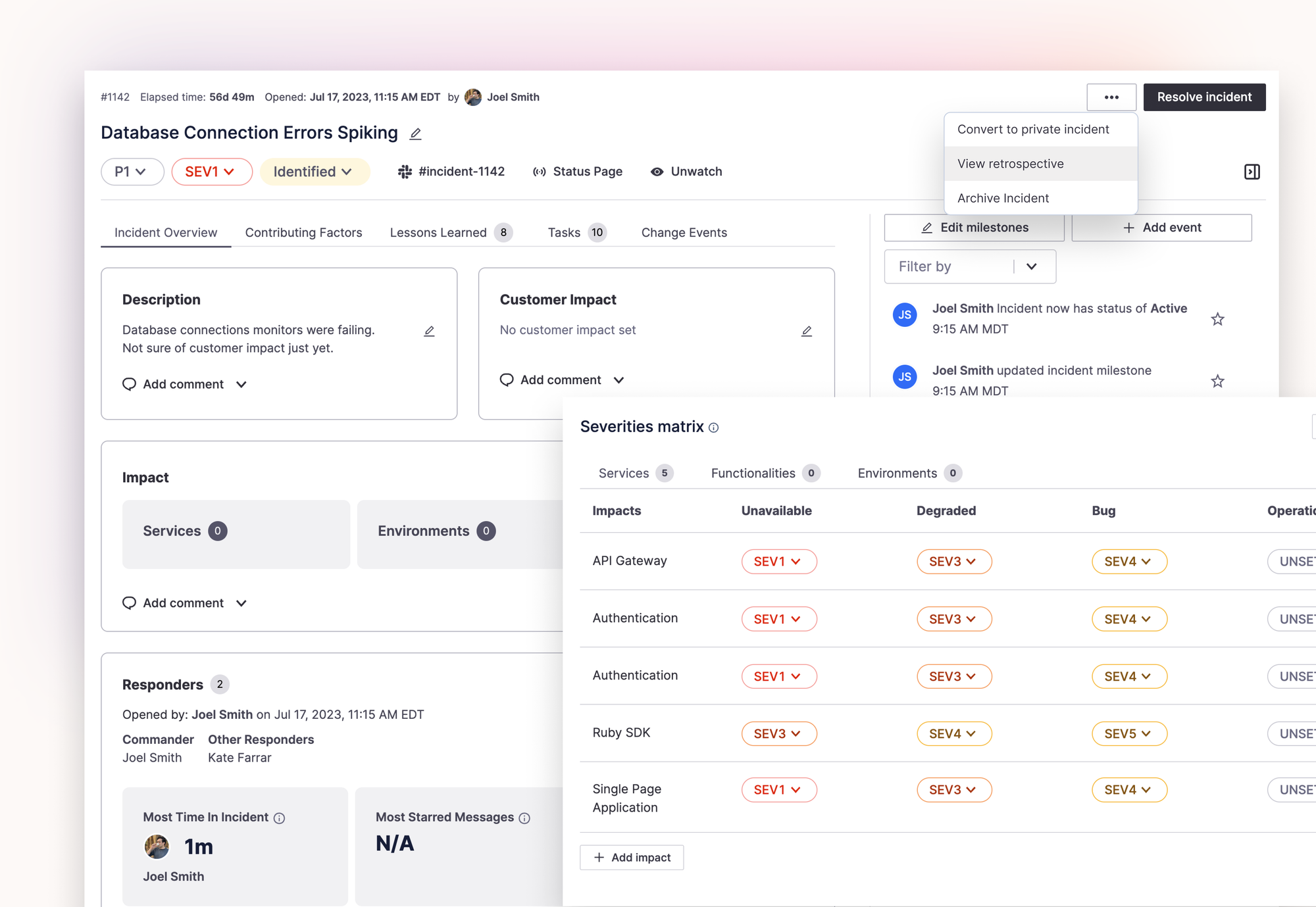 Edit Retros during an Incident and Updates to the Severity Matrix