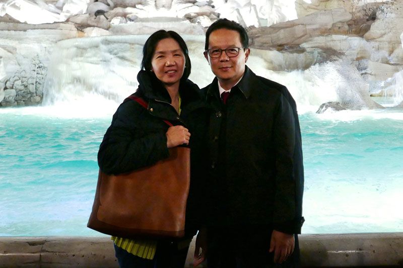 Cecile Nolasco and Ambassador Domingo Nolasco at the Trevi Fountain in Rome