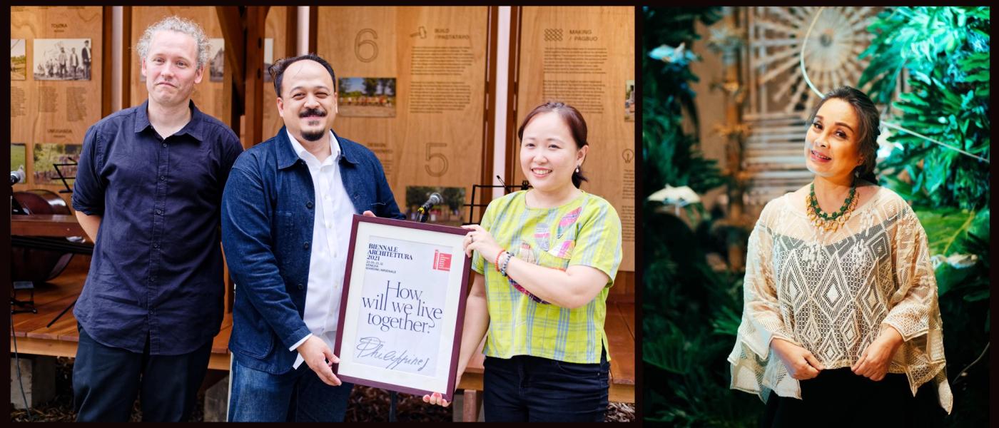 Kristine Sheree Mangunay, chief of staff of Senator Loren Legarda, receiving the Venice Biennale Architettura Special Mention award from biennale officials