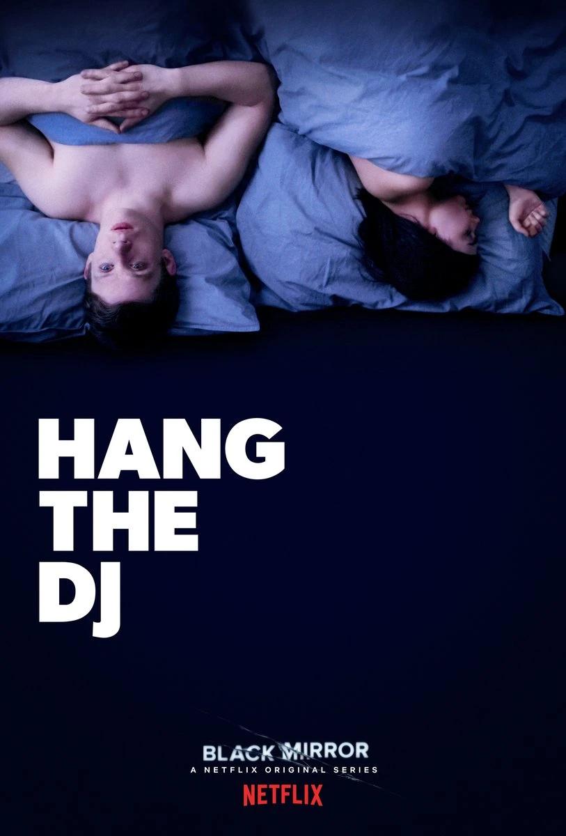 Black Mirror ‘Hang the DJ’ poster: two people lying awake in a blue-lit bed, seen from above, turned away from one another