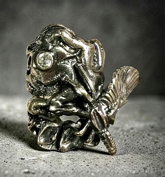 Oxidized silver ring by Michelline Syjuco sculpted with a single-winged insect