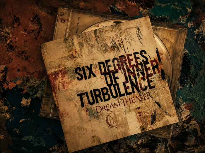 Dream Theater’s ‘Six Degrees of Inner Turbulence’ two-CD set, its scrawled red-and-black cover on a paint-smeared palette