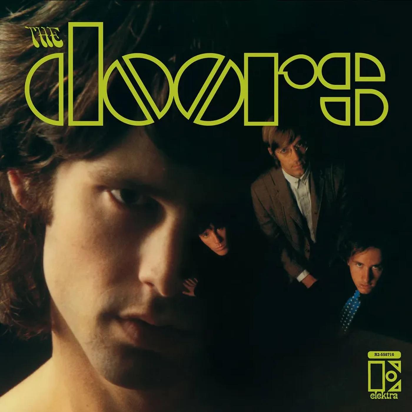 The Doors’ debut album cover with Jim Morrison’s face looming over his three bandmates