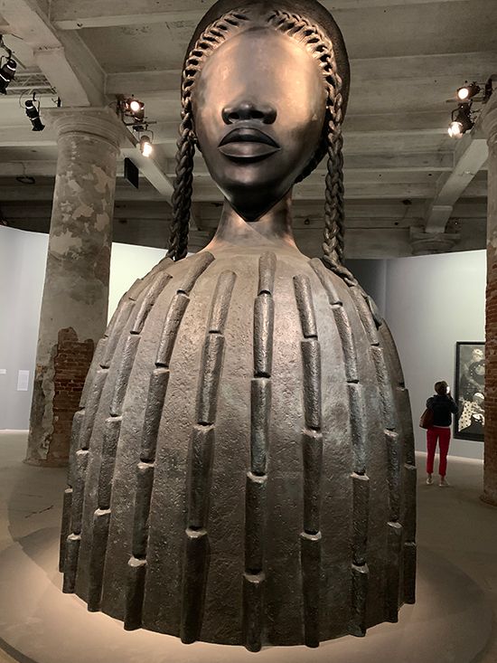 Simone Leigh’s Brick House, a monumental bronze bust of a Black woman with braided hair