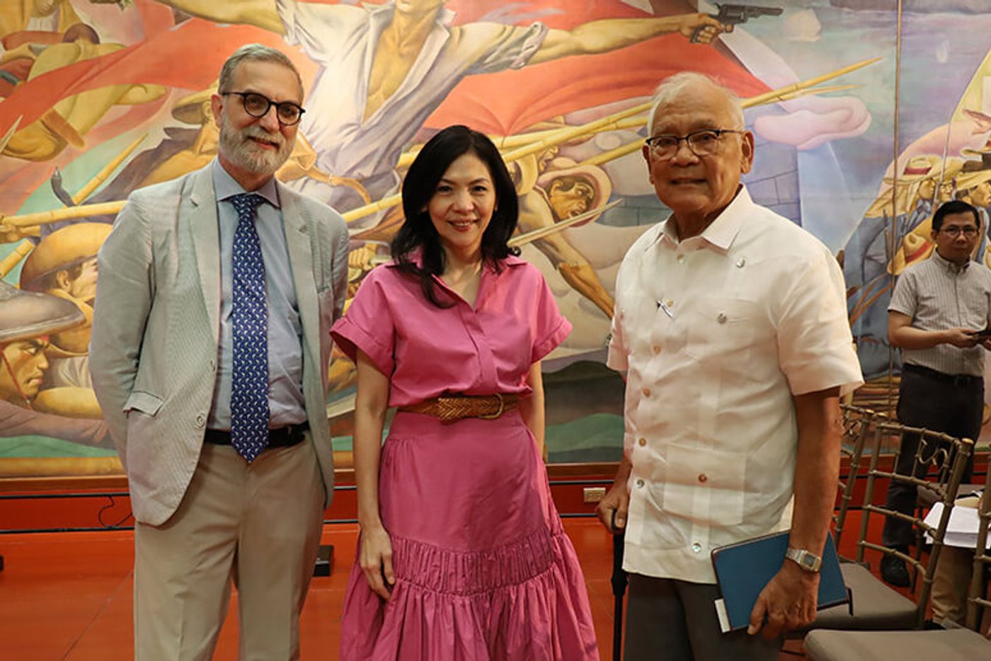 Italian Ambassador to the Philippines Davide Giglio, CCP President Kaye Tinga, and CCP Board Chairman Dr. Jaime C. Laya standing together