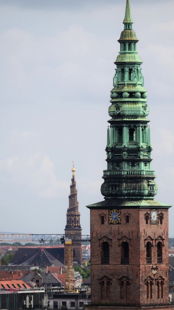 The historical copper spires of central Copenhagen