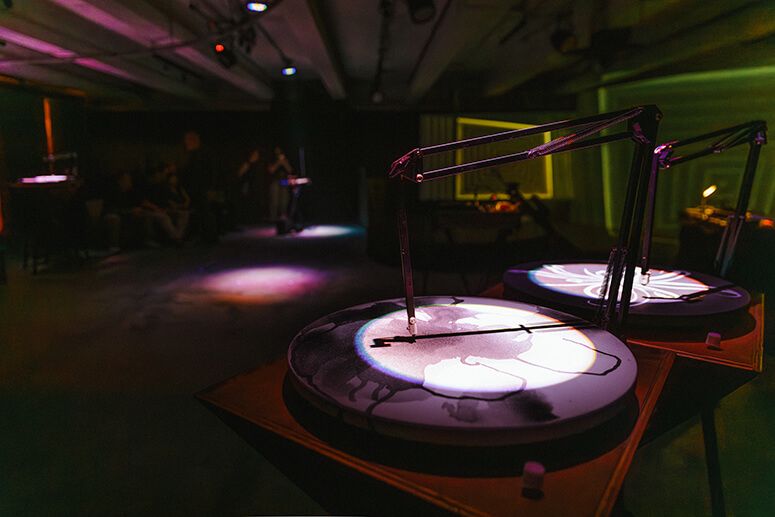 Close-up of the Plaka Reader machine, with an infrared sensor and Arduino microcontroller scanning a painting