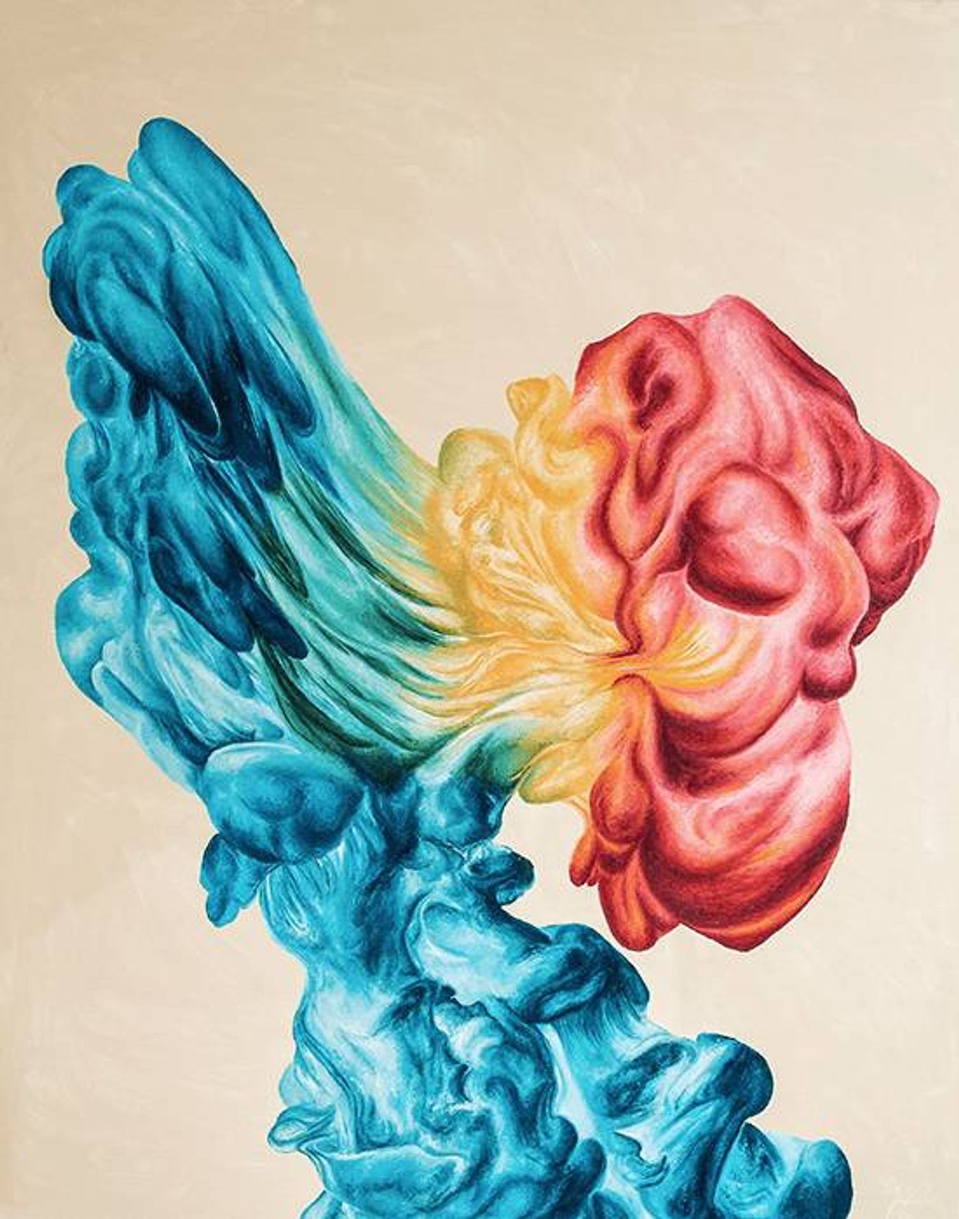 Painting Rituals Stem from Belief, a teal plume flowing through yellow into a billowing red mass