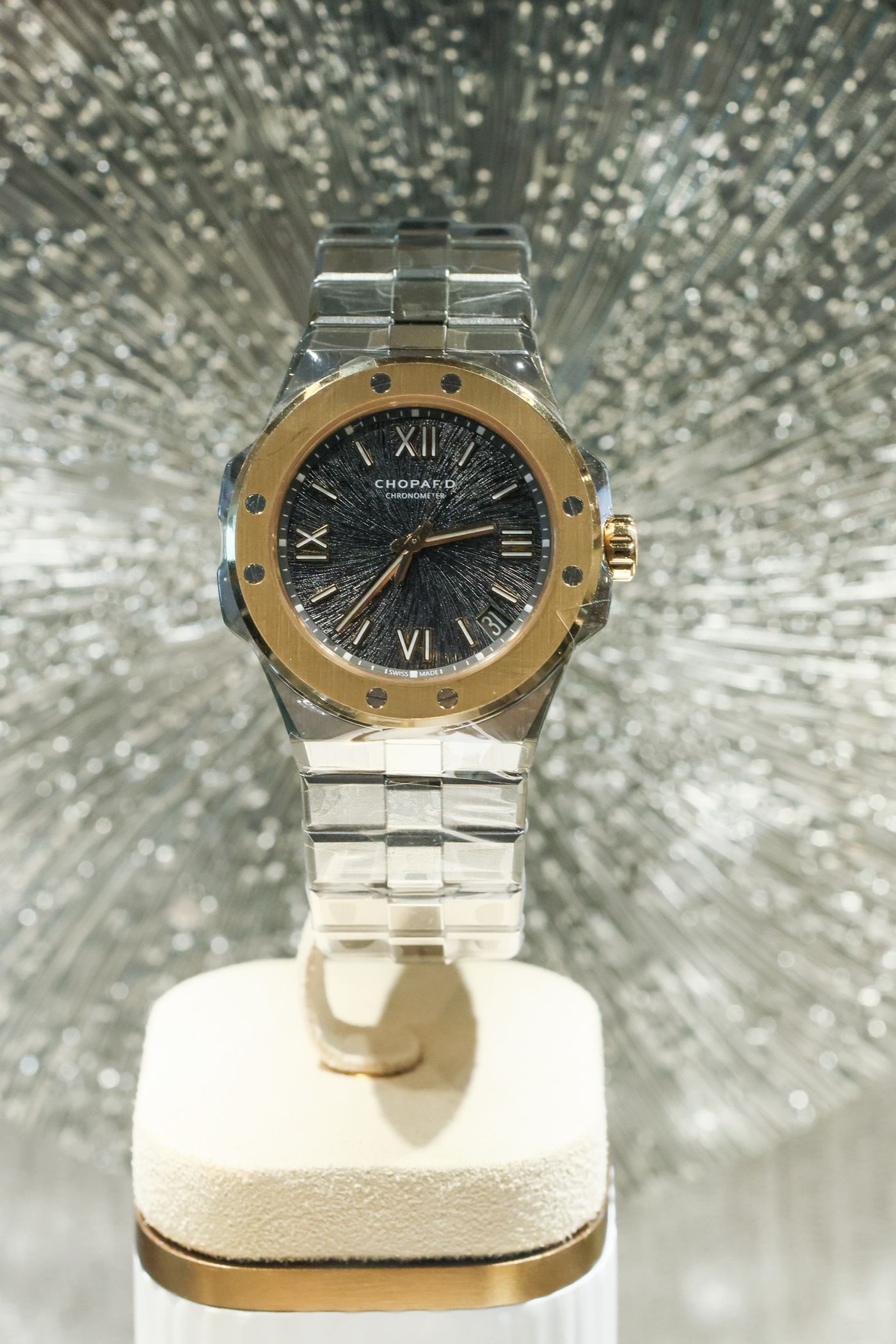 Chopard Alpine Eagle watch with sunburst dial on display at Lucerne Watch Week