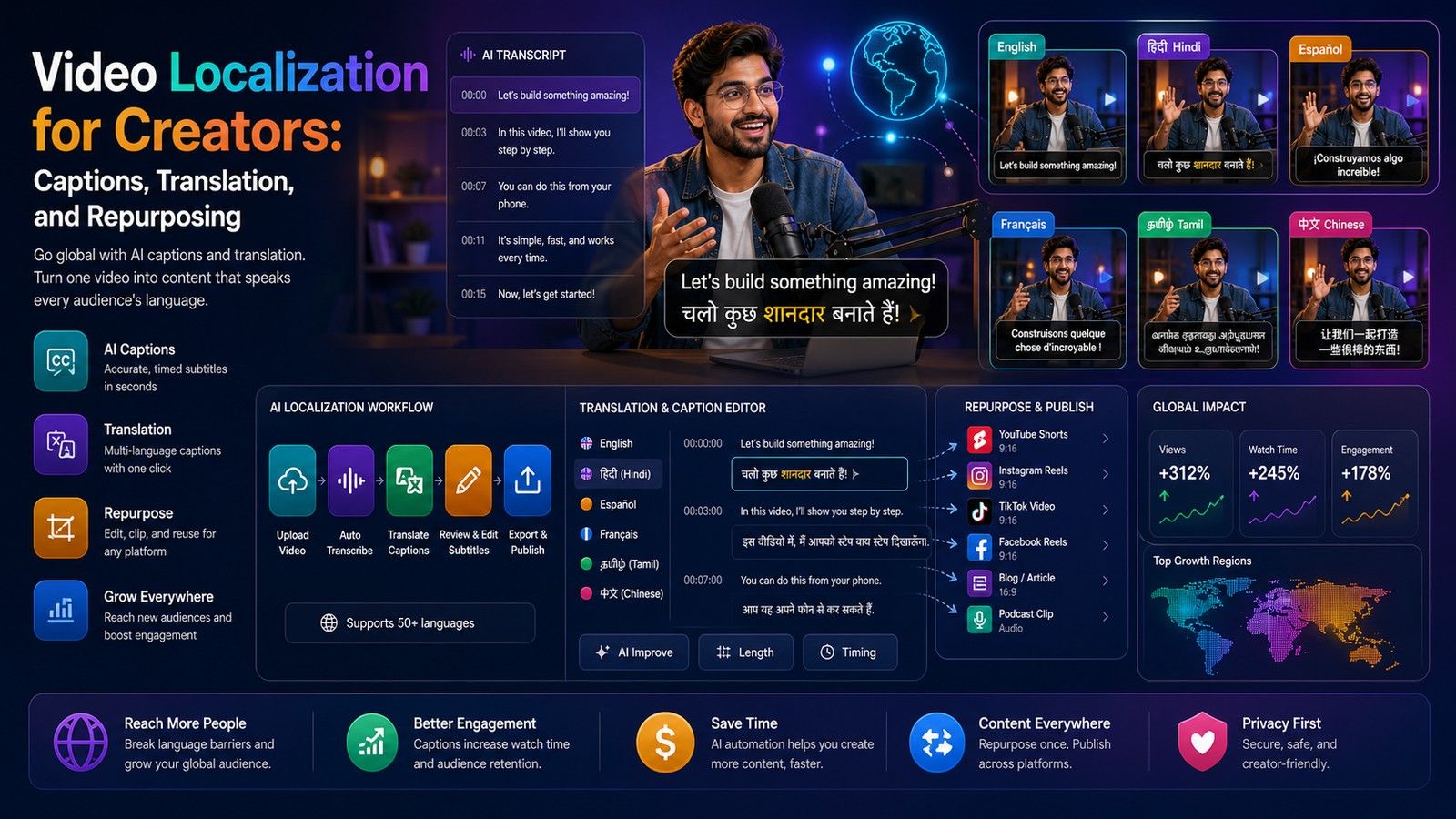 Video Localization for Creators: Captions, Translation, and Repurposing