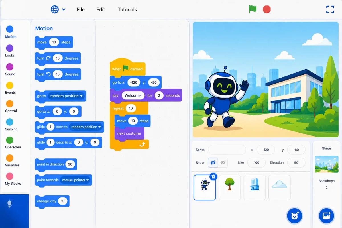 Scratch block-based coding interface for kids